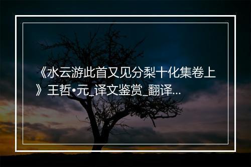 《水云游此首又见分梨十化集卷上》王哲•元_译文鉴赏_翻译赏析