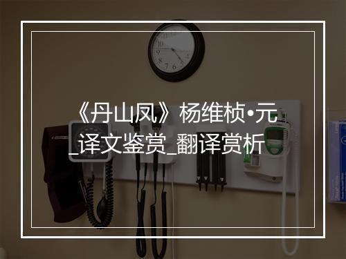 《丹山凤》杨维桢•元_译文鉴赏_翻译赏析