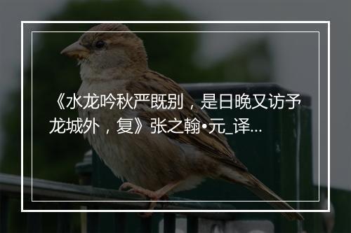 《水龙吟秋严既别，是日晚又访予龙城外，复》张之翰•元_译文鉴赏_翻译赏析