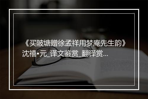 《买陂塘赠徐孟祥用梦庵先生韵》沈禧•元_译文鉴赏_翻译赏析