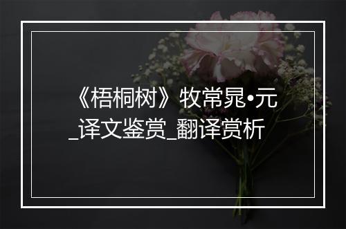 《梧桐树》牧常晁•元_译文鉴赏_翻译赏析