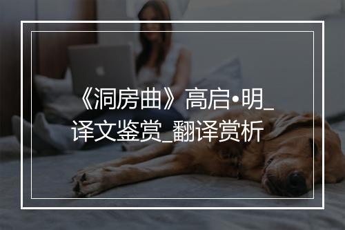 《洞房曲》高启•明_译文鉴赏_翻译赏析