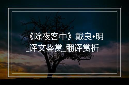 《除夜客中》戴良•明_译文鉴赏_翻译赏析