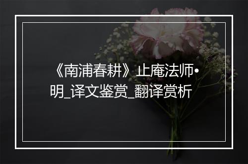 《南浦春耕》止庵法师•明_译文鉴赏_翻译赏析