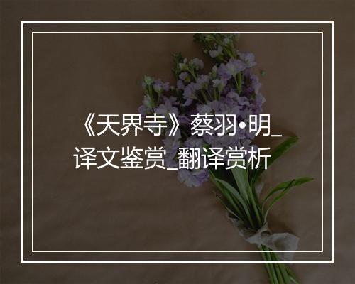 《天界寺》蔡羽•明_译文鉴赏_翻译赏析