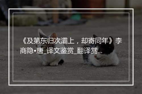 《及第东归次灞上，却寄同年》李商隐•唐_译文鉴赏_翻译赏析