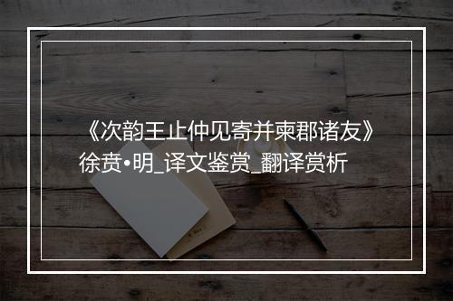 《次韵王止仲见寄并柬郡诸友》徐贲•明_译文鉴赏_翻译赏析