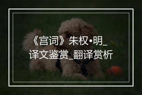 《宫词》朱权•明_译文鉴赏_翻译赏析