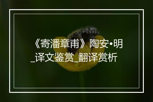 《寄潘章甫》陶安•明_译文鉴赏_翻译赏析