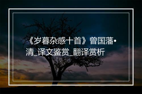 《岁暮杂感十首》曾国藩•清_译文鉴赏_翻译赏析