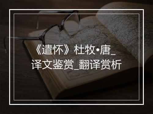 《遣怀》杜牧•唐_译文鉴赏_翻译赏析