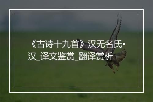 《古诗十九首》汉无名氏•汉_译文鉴赏_翻译赏析