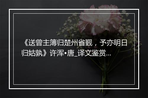 《送曾主簿归楚州省觐，予亦明日归姑孰》许浑•唐_译文鉴赏_翻译赏析