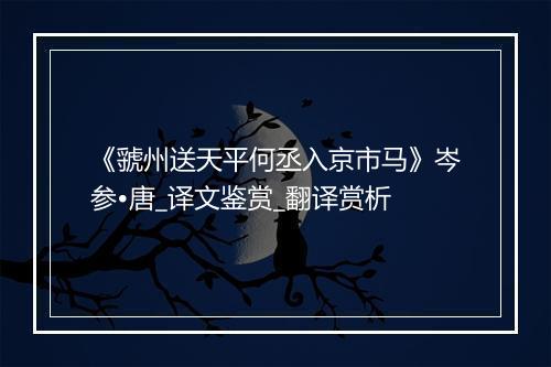 《虢州送天平何丞入京市马》岑参•唐_译文鉴赏_翻译赏析