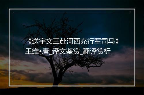 《送宇文三赴河西充行军司马》王维•唐_译文鉴赏_翻译赏析