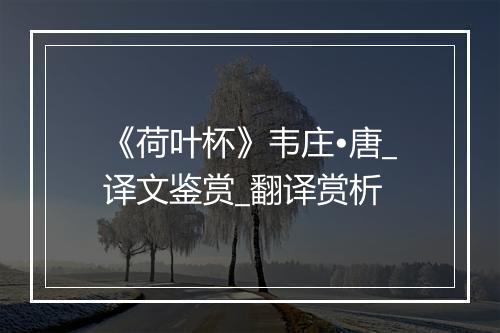 《荷叶杯》韦庄•唐_译文鉴赏_翻译赏析