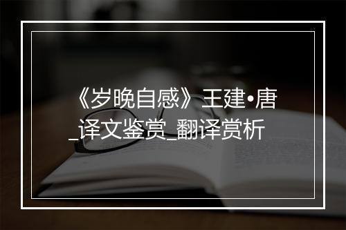 《岁晚自感》王建•唐_译文鉴赏_翻译赏析