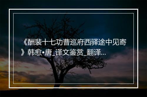 《酬裴十七功曹巡府西驿途中见寄》韩愈•唐_译文鉴赏_翻译赏析