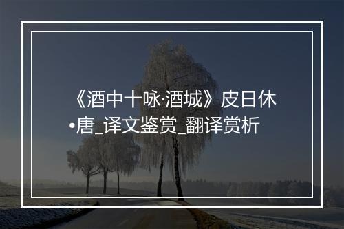 《酒中十咏·酒城》皮日休•唐_译文鉴赏_翻译赏析