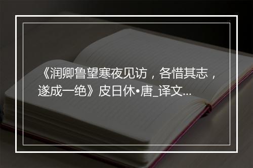 《润卿鲁望寒夜见访，各惜其志，遂成一绝》皮日休•唐_译文鉴赏_翻译赏析