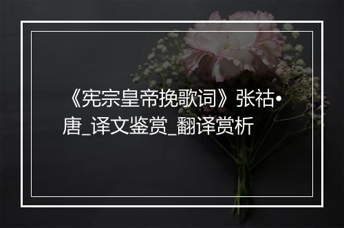 《宪宗皇帝挽歌词》张祜•唐_译文鉴赏_翻译赏析