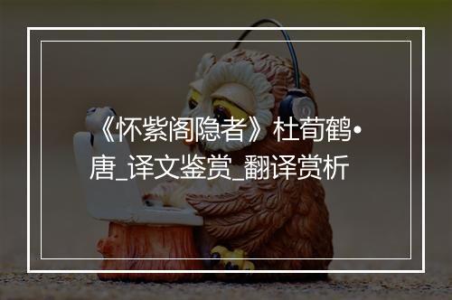 《怀紫阁隐者》杜荀鹤•唐_译文鉴赏_翻译赏析