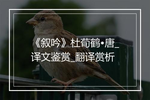 《叙吟》杜荀鹤•唐_译文鉴赏_翻译赏析