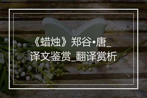 《蜡烛》郑谷•唐_译文鉴赏_翻译赏析