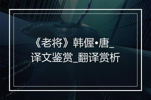 《老将》韩偓•唐_译文鉴赏_翻译赏析