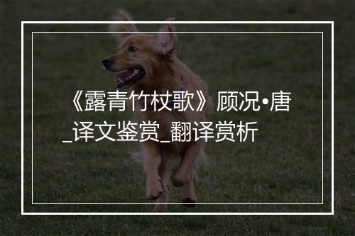 《露青竹杖歌》顾况•唐_译文鉴赏_翻译赏析