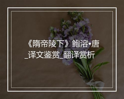 《隋帝陵下》鲍溶•唐_译文鉴赏_翻译赏析