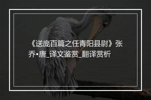 《送庞百篇之任青阳县尉》张乔•唐_译文鉴赏_翻译赏析