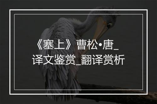 《塞上》曹松•唐_译文鉴赏_翻译赏析