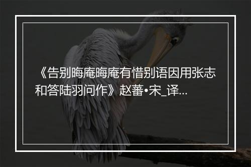 《告别晦庵晦庵有惜别语因用张志和答陆羽问作》赵蕃•宋_译文鉴赏_翻译赏析