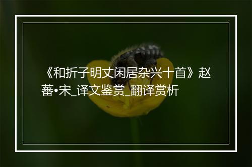 《和折子明丈闲居杂兴十首》赵蕃•宋_译文鉴赏_翻译赏析