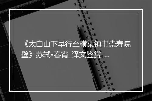 《太白山下早行至横渠镇书崇寿院壁》苏轼•春宵_译文鉴赏_翻译赏析