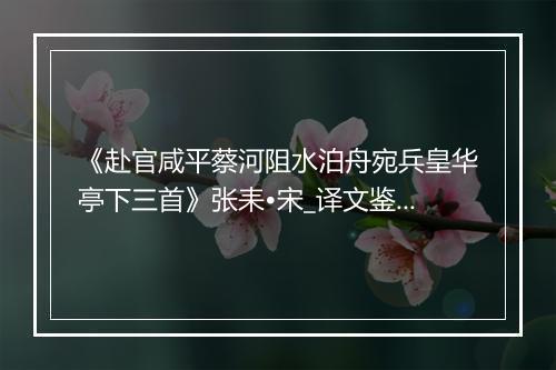 《赴官咸平蔡河阻水泊舟宛兵皇华亭下三首》张耒•宋_译文鉴赏_翻译赏析