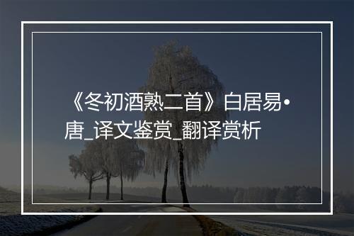 《冬初酒熟二首》白居易•唐_译文鉴赏_翻译赏析