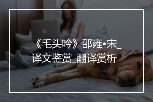 《毛头吟》邵雍•宋_译文鉴赏_翻译赏析