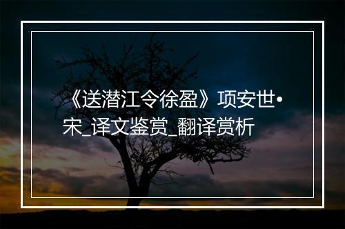 《送潜江令徐盈》项安世•宋_译文鉴赏_翻译赏析