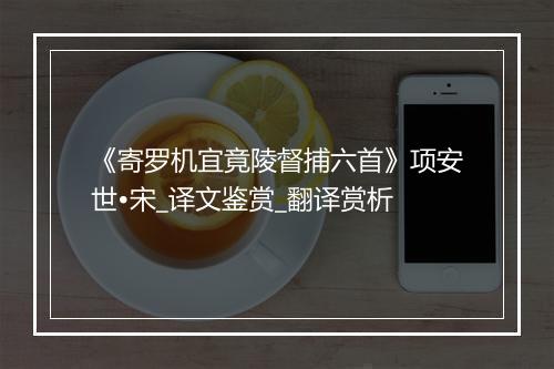 《寄罗机宜竟陵督捕六首》项安世•宋_译文鉴赏_翻译赏析