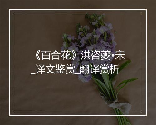 《百合花》洪咨夔•宋_译文鉴赏_翻译赏析