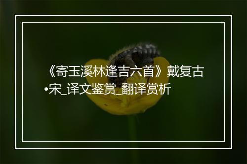 《寄玉溪林逢吉六首》戴复古•宋_译文鉴赏_翻译赏析