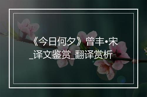 《今日何夕》曾丰•宋_译文鉴赏_翻译赏析