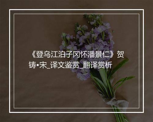 《登乌江泊子冈怀潘景仁》贺铸•宋_译文鉴赏_翻译赏析