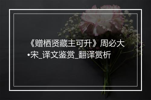 《赠栖贤藏主可升》周必大•宋_译文鉴赏_翻译赏析