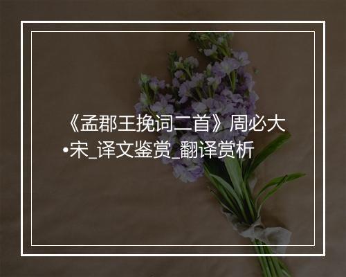 《孟郡王挽词二首》周必大•宋_译文鉴赏_翻译赏析