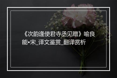 《次韵逢使君寺丞见赠》喻良能•宋_译文鉴赏_翻译赏析