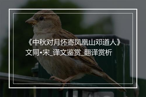 《中秋对月怀寄凤凰山邓道人》文同•宋_译文鉴赏_翻译赏析