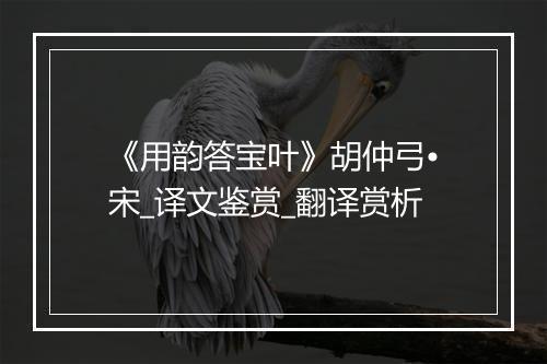 《用韵答宝叶》胡仲弓•宋_译文鉴赏_翻译赏析